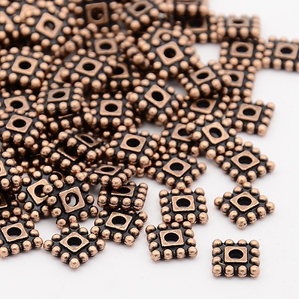 

PandaHall Tibetan Style Alloy Spacer Beads, Cadmium Free & Nickel Free & Lead Free, Square, Red Copper, 7x7x2mm, hole: 2mm Alloy Square