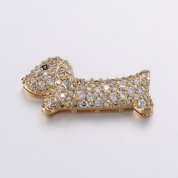 

PandaHall Brass Micro Pave Cubic Zirconia Puppy Pendants, Multi-strand Links connectors, Long-Lasting Plated, Real 18K Gold Plated, Sausage..., Clear