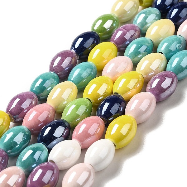 

PandaHall Handmade Porcelain Beads Strands, Pearlized, Oval, Mixed Color, 11x14mm, Hole: 3.5mm, about 21pcs/strand, 11.61''(29.5cm)..., Multicolor