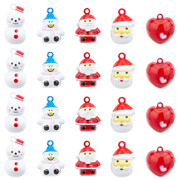 

PandaHall SUNNYCLUE 1 Box 20PCS 5 Style Christmas Bell Charms Christmas Santa Claus Snowman Charm Sweet Heart Brass Bell Pendant for Jewelry..., Multicolor
