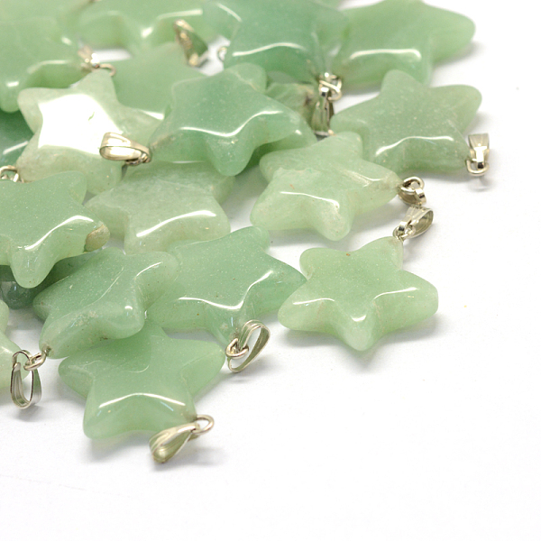 

PandaHall Star Natural Green Aventurine Pendants, with Platinum Tone Brass Findings, 22~23x20~24x5~7mm, Hole: 2x7mm Green Aventurine Star