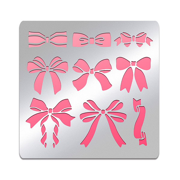 PandaHall BENECREAT Bowknot Theme Stainless Steel Stencil Template, 15.6x15.6cm Ribbon Metal Journal Stencils Templates Tool for Wood...