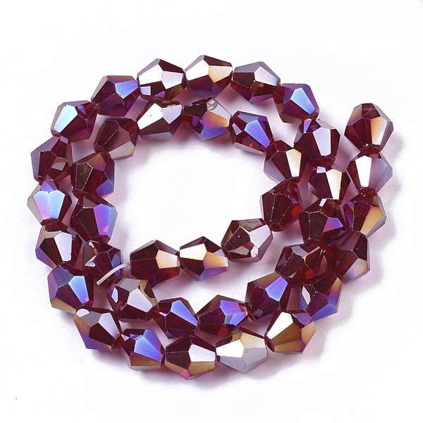

PandaHall Electroplate Glass Beads Strands, AB Color Plated, Faceted, Bicone, Dark Red, 7.5~8x7.5~8mm, Hole: 1.5mm, about 40pcs/strand...
