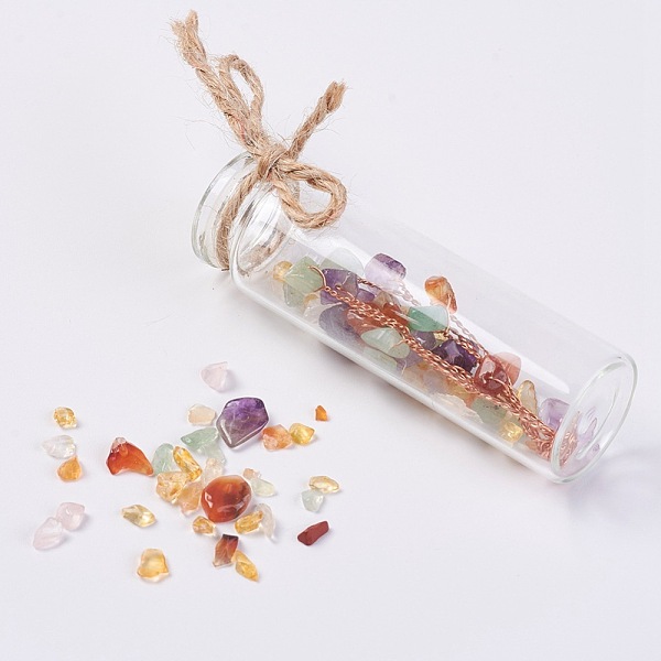 

PandaHall Glass Wishing Bottle, For Pendant Decoration, with Gemstone Chip Beads and Brass Findings Inside, Cork Stopper, Jute Twine, 73mm...