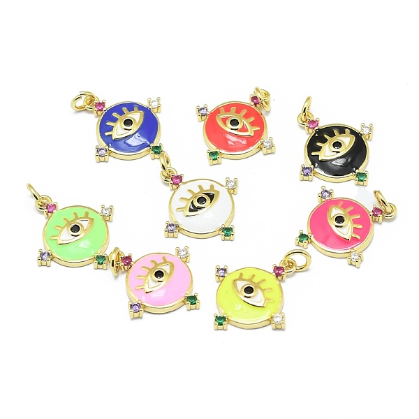 

PandaHall Brass Micro Pave Cubic Zirconia Pendants, with Enamel and Jump rings, Real 18K Gold Plated, Long-Lasting Plated, Flat Round with..., Multicolor