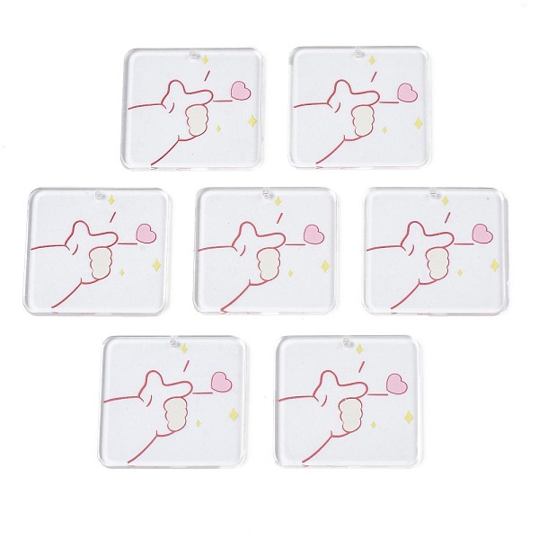 

PandaHall 3D Printed Transparent Acrylic Pendants, Square with Heart, Pearl Pink, 38x40x2.5mm, Hole: 1.6mm Acrylic Square