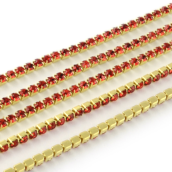 

PandaHall Nickel Free Raw(Unplated) Brass Rhinestone Strass Chains, Rhinestone Cup Chain, 2880pcs rhinestone/bundle, Grade A, Light Siam..., Red