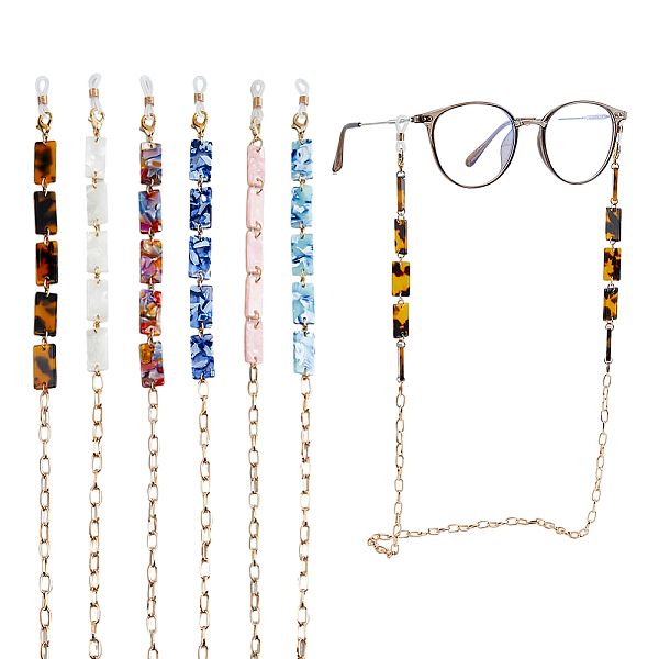 

PandaHall SUPERFINDINGS 6Pcs 6 Style Eyeglasses Chains, Alloy Oval Link Chains with Acrylic Rectangle Links Neck Strap for Eyeglasses, with..., Multicolor