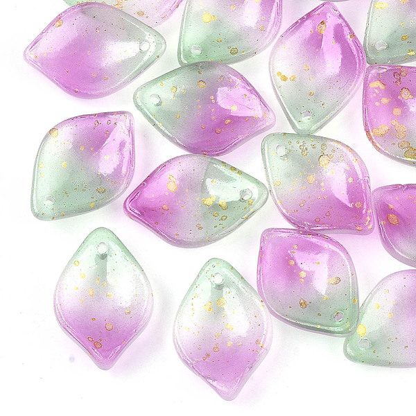 

PandaHall Two Tone Transparent Spray Painted Glass Pendants, with Glitter Powder, Frosted, Petal, Orchid, 19x13x4.5mm, Hole: 1mm Glass..., Purple