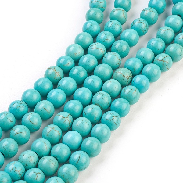 PandaHall Synthetic Turquoise Beads Strands, Dyed, Round, Light Sea Green, 6mm, Hole: 1mm, about 67pcs/strand, 15.75 inch Synthetic...