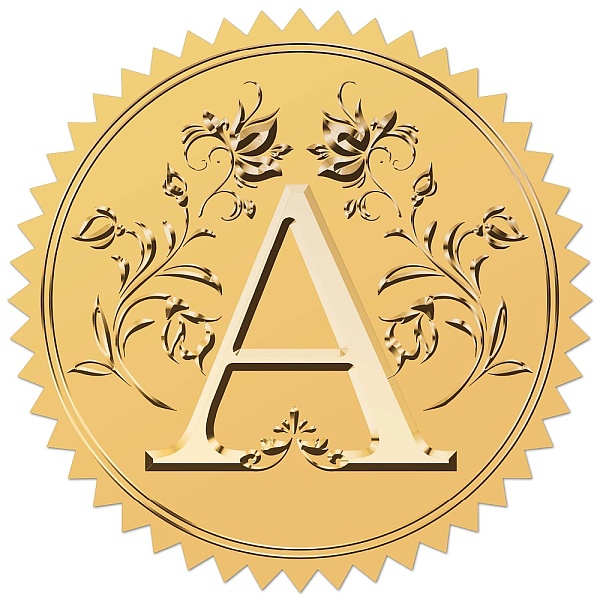

PandaHall CRASPIRE 408Pcs Letter A Floral Gold Certificate Embossed Stickers 2" Vintage Foil Seals Self Adhesive Sticker Decor Labels for...