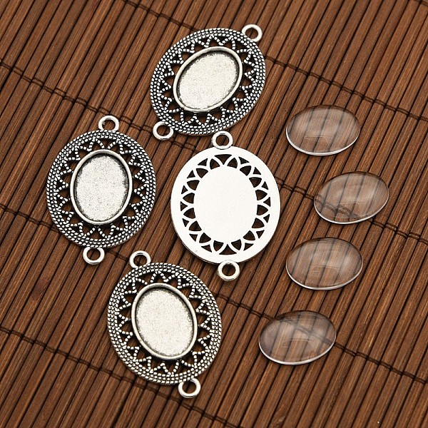 

PandaHall Tibetan Style Alloy Connector Cabochon Bezel Settings and Oval Transparent Glass Cabochons, Antique Silver, Tray: 13x18mm, 39x26mm...