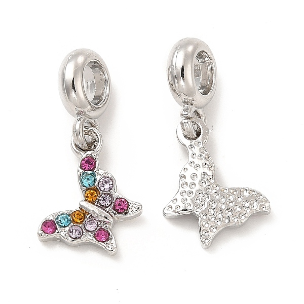 

PandaHall Rack Plating Alloy Rhinestone European Dangle Charms, Large Hole Charms, Butterfly, Platinum, Colorful, 25~26.5mm, Butterfly..., Multicolor