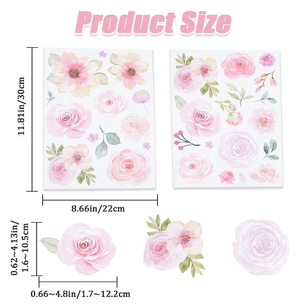 

PandaHall PVC Plastic Sticker for Wall Decoration Accessories, Rectangle, Flower, 300x220x0.2mm, Sticker: 16~105x17~122mm PVC Flower