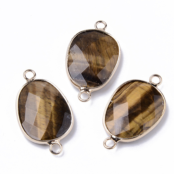 

PandaHall Natural Tiger Eye Links Connectors, with Light Gold Plated Edge Brass Loops, Oval, Faceted, 30.5~31.5x17.5x5~6mm, Hole: 2mm Tiger...