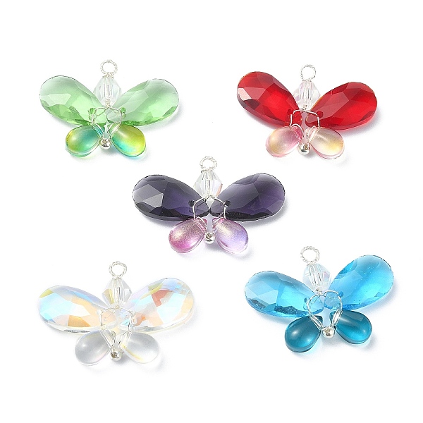 

PandaHall 5Pcs 5 Color Glass Pendants, with Copper Wire Copper Wire Wrap Findings, Butterfly Charms, Mixed Color, 21~21.5x29~30x6mm, Hole..., Multicolor