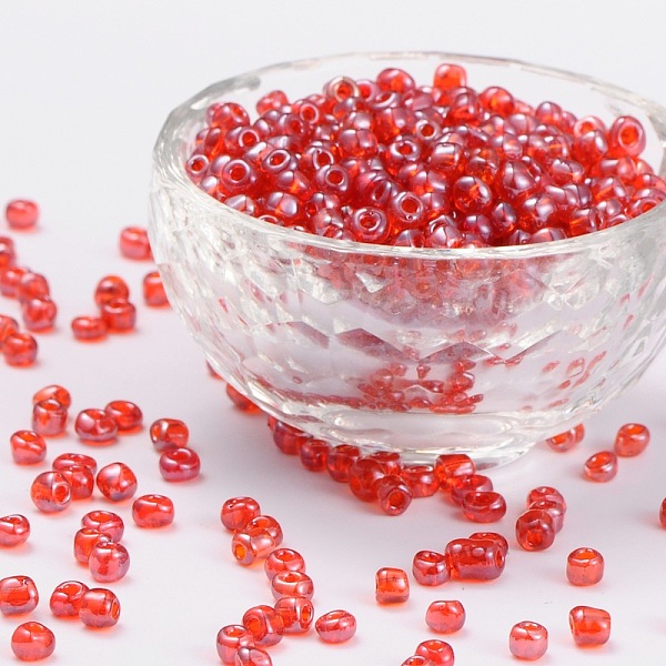 

PandaHall (Repacking Service Available) Glass Seed Beads, Trans. Colours Lustered, Round, Red, 6/0, 4mm, Hole: 1.5mm, about 12G/bag Glass...