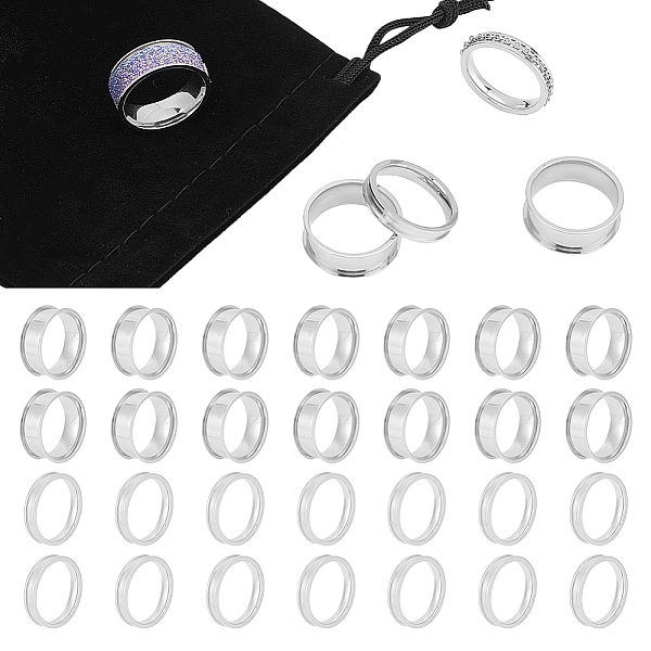 PandaHall Unicraftale 28Pcs 2 Size 201 Stainless Steel Grooved Finger Ring Settings, Ring Core Blank, for Inlay Ring Jewelry Making...