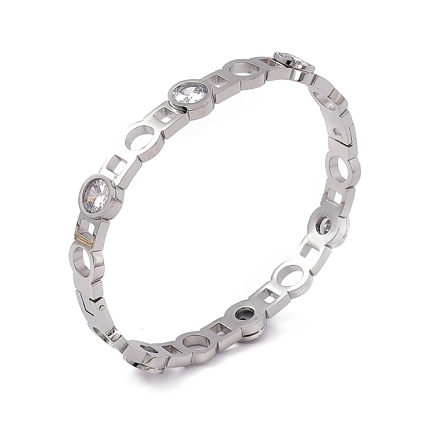 

PandaHall Clear Cubic Zirconia Flat Round Hinged Bangle, 304 Stainless Steel Hollow Bangle for Women, Stainless Steel Color, Inner Diameter...