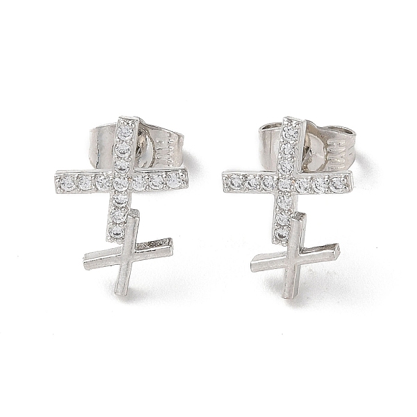 

PandaHall Brass Rhinestone Stud Earrings, Cross, Platinum, 14.5x10.5mm Rhinestone Cross