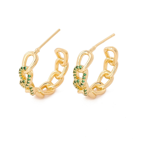 Green Cubic Zirconia Curb Chain Stud Earrings