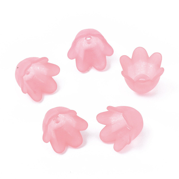

PandaHall Transparent Acrylic Bead Caps, Frosted, Flower, 6-Petal, Light Coral, 8x10.5x10.5mm, Hole: 1.4mm Acrylic