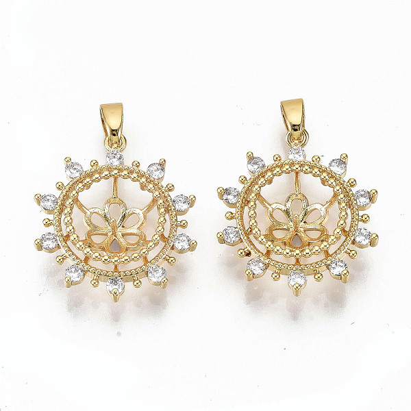 

PandaHall Brass Micro Pave Clear Cubic Zirconia Peg Bails Pendants, with Brass Pinch Bail, for Half Drilled Bead, Nickel Free, Flat Round...