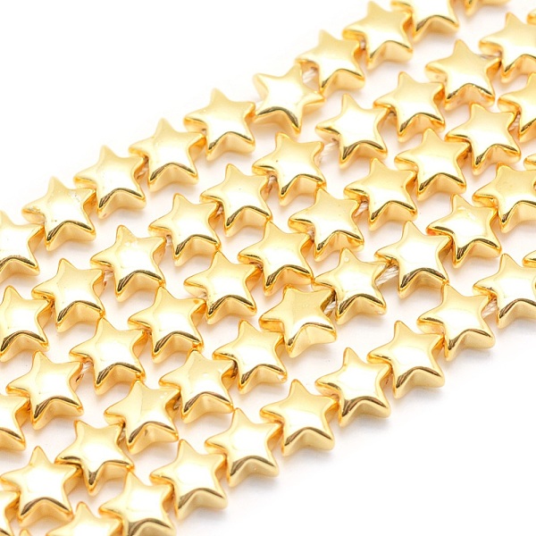 PandaHall Electroplate Non-magnetic Synthetic Hematite Beads Strands, Grade AA, Long-Lasting Plated, Star, Golden Plated, 6x6mm, Hole: 0.8mm...
