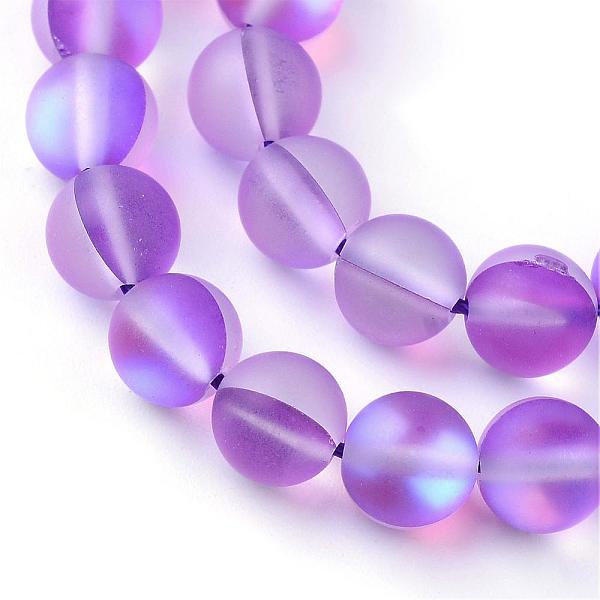 PandaHall Synthetic Moonstone Beads Strands, Holographic Beads, Dyed, Frosted, Round, Dark Violet, 8mm, Hole: 1mm, about 45~47pcs/strand...