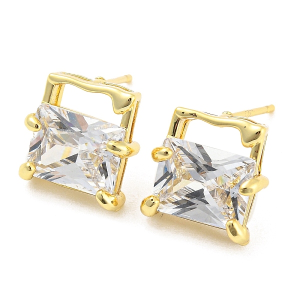 

PandaHall Square Clear Cubic Zirconia Stud Earrings, Brass Jewelry for Women, Real 18K Gold Plated, 11x11mm Brass+Cubic Zirconia Clear