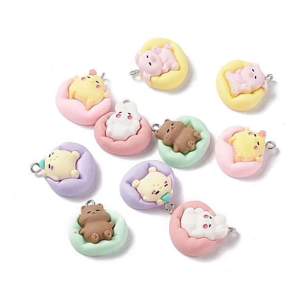 

PandaHall Opaque Resin Pendants, with Platinum Tone Iron Loops, Rabbit & Pig & Chick, Mixed Shapes Animal Charms, Mixed Color..., Multicolor