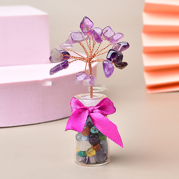 

PandaHall Natural Amethyst Chips Tree of Life Decorations, Glass Wish Bottle with Copper Wire Feng Shui Energy Stone Gift for Women Men...