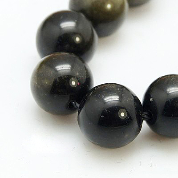 

PandaHall Natural Golden Sheen Obsidian Beads Strands, Round, 12mm, Hole: 1~2mm, 16pcs/strand, 8 inch Golden Sheen Obsidian Round