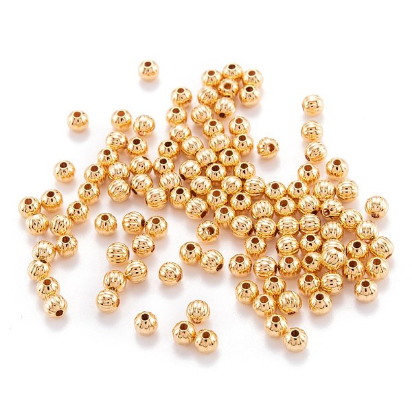 

PandaHall Brass Corrugated Beads, Real 18K Gold Plated, Round, 4mm, Hole: 1mm Brass Round