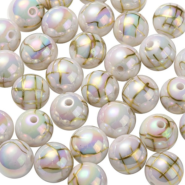 

PandaHall UV Plating Rainbow Iridescent Acrylic Beads, Drawbench, Round, White, 15.5x15mm, Hole: 2.7mm Acrylic Round White