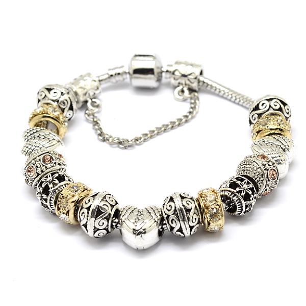 

PandaHall Alloy Rhinestone Bead European Bracelets, with Brass Chain, Mixed Color, 190mm Rhinestone Multicolor