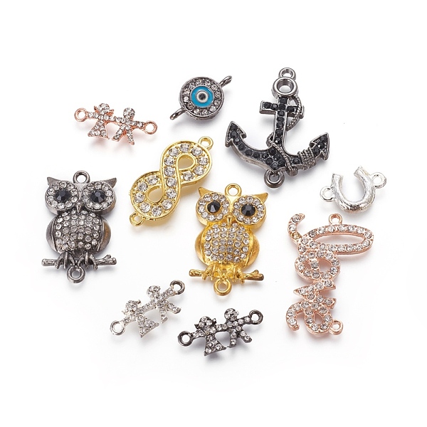 

PandaHall Alloy Links connectors, with Rhinestones/Enamel, Mixed Shapes, Mixed Color, 10~37x18.5~35x2~5mm, Hole: 1.5~2mm Alloy+Rhinestone..., Multicolor