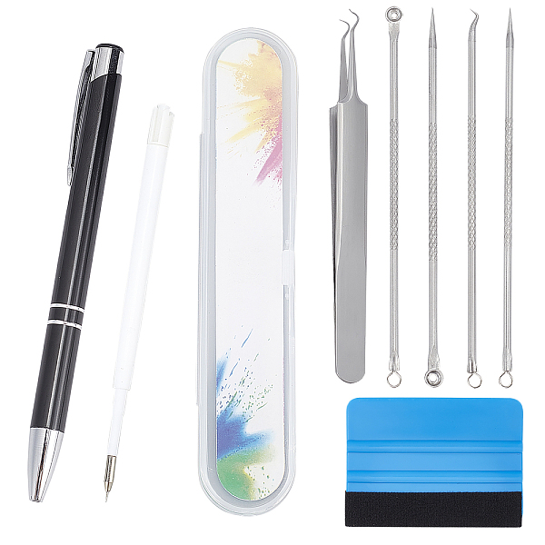 PandaHall AHANDMAKER Tool Sets, Including Stainless Steel Pimple Pin Tools Set, PP Plastic Scraper, Iron Aerofluxus Pen, Air Release Tool...