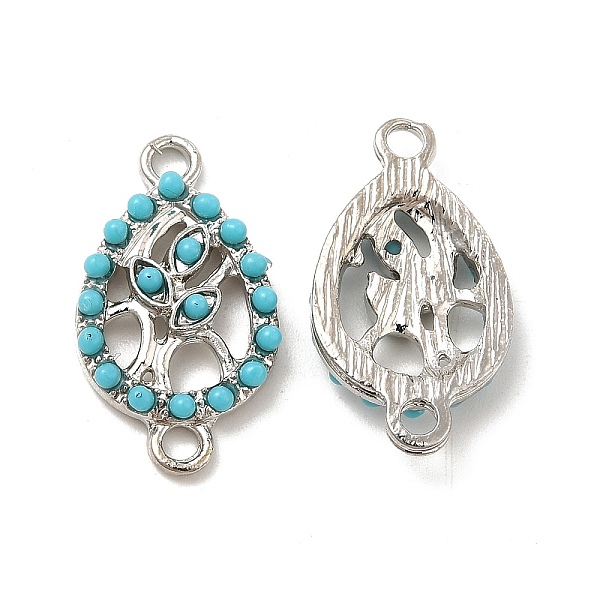 

PandaHall Alloy Connector Charms with Synthetic Turquoise, Teardrop Links with Tree, Nickel, Platinum, 22x12x3.5mm, Hole: 2mm Alloy Teardrop