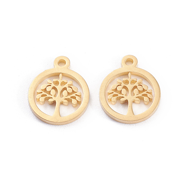 

PandaHall 304 Stainless Steel Charms, Laser Cut, Ring with Tree of Life, Golden, 12x10x1mm, Hole: 1.2mm 304 Stainless Steel Ring