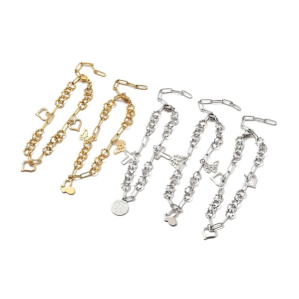 

PandaHall 304 Stainless Steel Charm Bracelet with Link Chains for Women, Mixed Patterns, Pendant: 9.5~14.5x12~13x0.7~0.8mm, 8-7/8 inch...