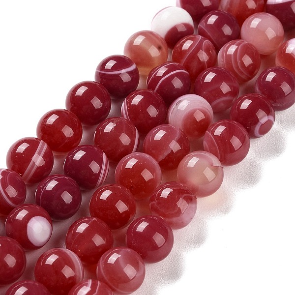 

PandaHall Natural Striped Agate/Banded Agate Beads Strands, Dyed, Round, Indian Red, 10mm, Hole: 1.2mm, about 19pcs/strand, 7.60''(19.3cm)...