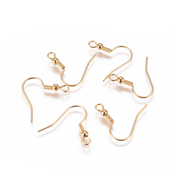 

PandaHall 304 Stainless Steel Earring Hooks, with Horizontal Loop, Golden, 20x20x3mm, Hole: 2mm, 22 Gauge, Pin: 0.6mm 304 Stainless Steel