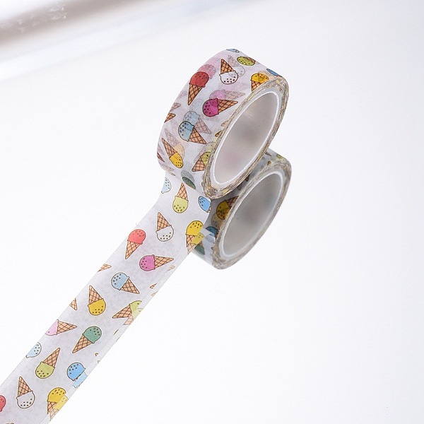 

PandaHall DIY Scrapbook Decorative Paper Tapes, Adhesive Tapes, Ice Cream, White, 15mm, 5m/roll(5.46yards/roll) Paper White