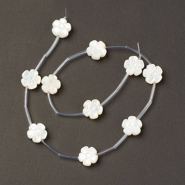 PandaHall Natural White Shell Mother of Pearl Shell Beads, Flower, Creamy White, 11x11.5x6mm, Hole: 0.9mm, about 10pcs/strand, 12.80''...