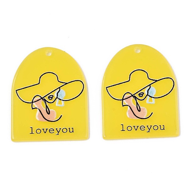 

PandaHall Translucent Cellulose Acetate(Resin) Pendants, 3D Printed, Half Oval with Woman & Word Love you, for Valentine's Day, Yellow...
