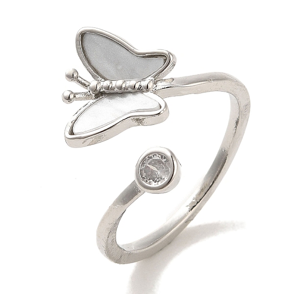 

PandaHall Brass Micro Pave Cubic Zirconia Rings for Women, with Acrylic, Long-Lasting Plated, Butterfly, Platinum, Adjustable Brass+Cubic..., Clear