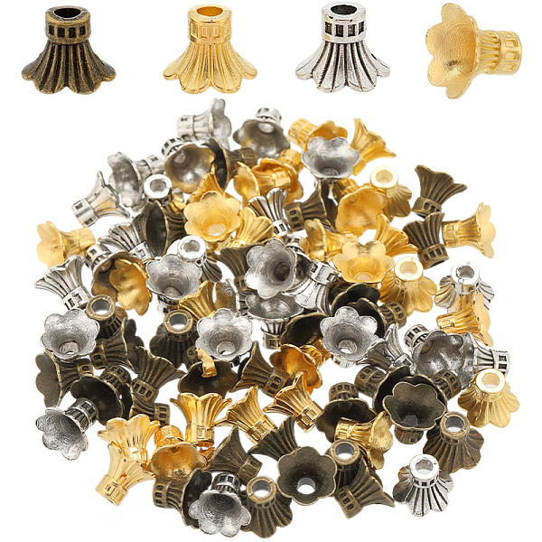 

PandaHall SUNNYCLUE 90Pcs 3 Color Alloy Bead Caps, 6-Petal Flower, Mixed Color, 9x10.5x11.5mm, Hole: 2.5mm, 30pcs/color Alloy