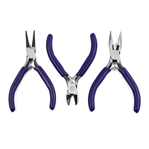 PandaHall Steel Pliers Set, with Plastic Handles, including Side Cutter Pliers, Round Nose Plier, Needle Nose Wire Cutter Plier, Indigo...