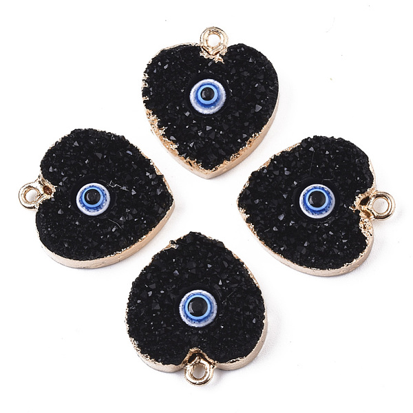 

PandaHall Druzy Resin Pendants, with Edge Light Gold Plated Iron Loops, Heart with Evil Eye, Black, 22~23x19x5.5mm, Hole: 1.8mm Iron+Resin...